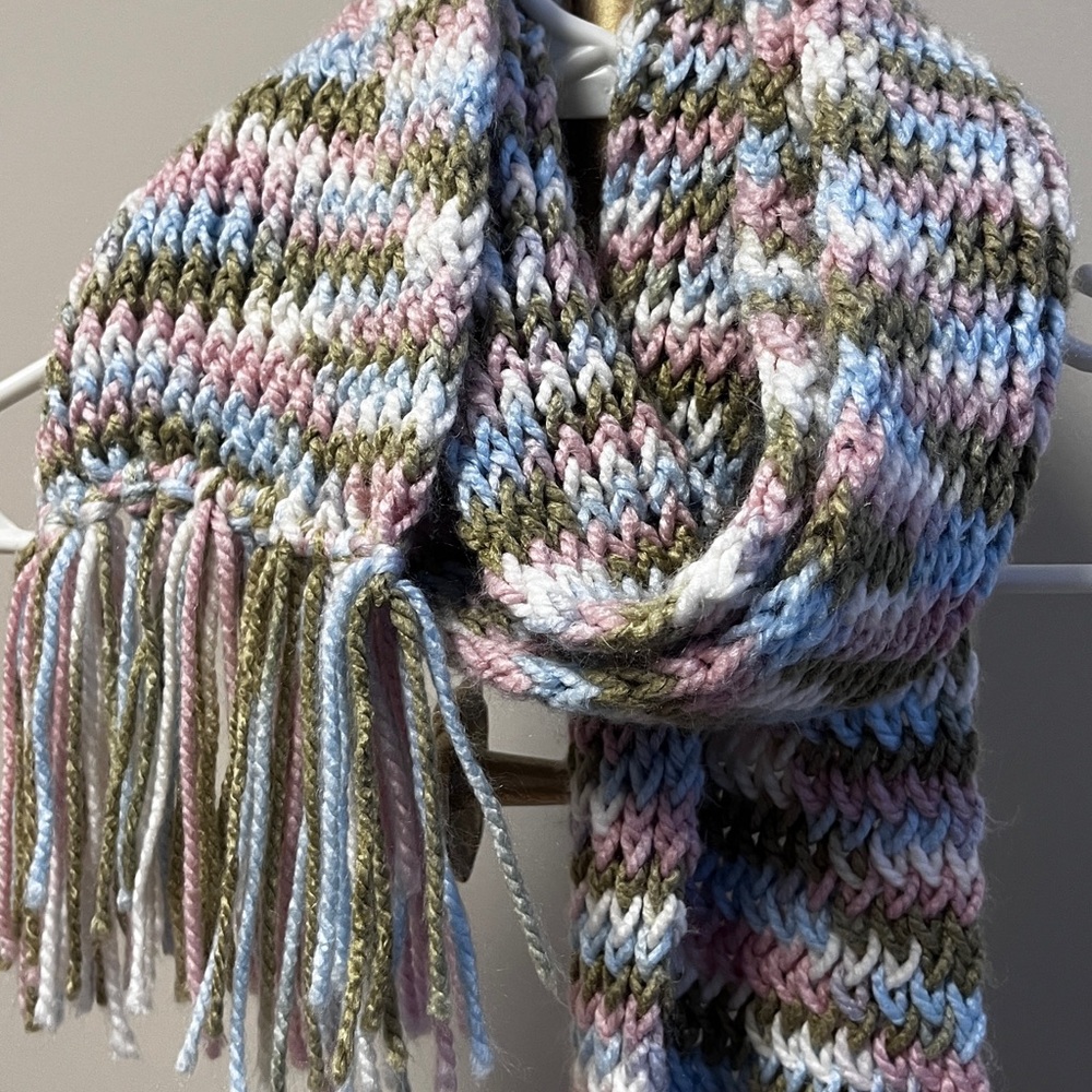Multicolor hand, knit acrylic scarf (Super Soft!)